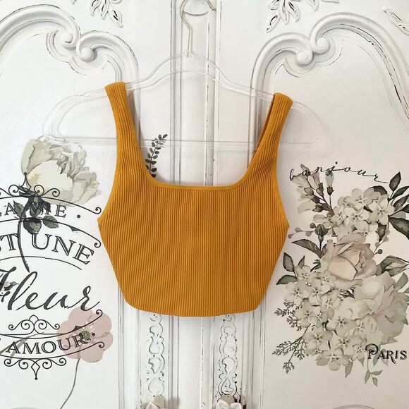 Aritzia Babaton Womens Sculpt Knit Square Neck Cropped Tank Top Ribbed Orange, S - Picture 4 of 13